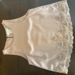 MM Couture Blush Beaded Sleeveless Top with Scalloped Hem Detail - Size M